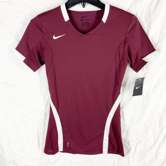 Nike Womens Dri-fit Maroon Short Sleeve Volleyball Jersey - Picture 1 of 6
